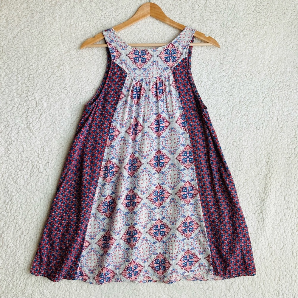 Umgee Women's blue red and cream sleeveless shift mini swing dress, Sz S - Picture 12 of 16